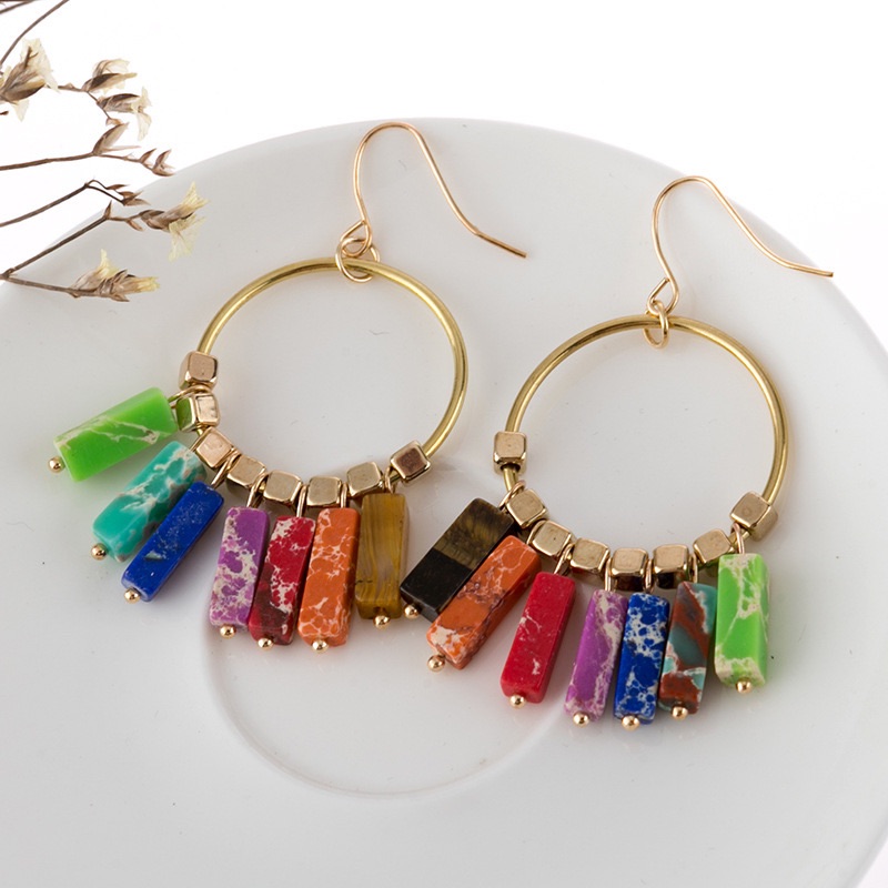 Multicolored Stone Dangle Earrings 14$